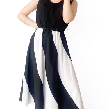 1980s Black & White Spiral Dress, sz. L