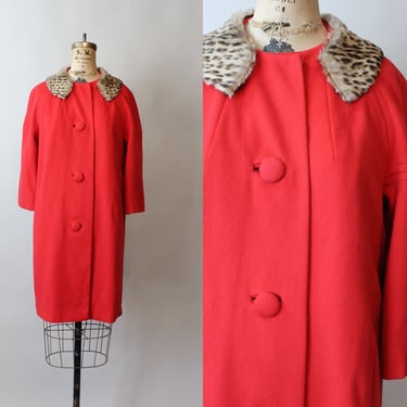 1960s LILLI ANN red fur collar mohair coat small | new fall 