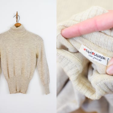 Vintage 1990s Saint Laurent Rive Gauche Turtleneck Sweater | XS | 90s YSL Merino Wool Pullover 