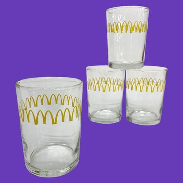 Vintage McDonalds Glasses Retro 1960s Mid Century Modern + Libbey + Clear Glass + Golden Arches + Set of 4 + Juice or Water + MCM Kitchen 