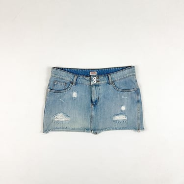 y2k Mossimo Micro Mini Denim Skirt / Size 15 / Distressed / Frayed / Low Rise / Simple Life / Large / Bratz / Grunge / Paris Hilton / Light 