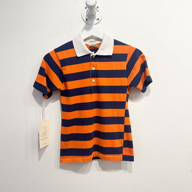 1970s Striped Short-Sleeved Rugby Shirt - Orange/Blue 