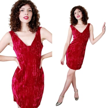 Vintage 90s Velvet Party Dress Burgundy Red Contempo Casuals 