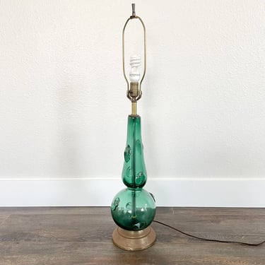 Mid Century Modern Teal Green Italian Murano Glass Punts Table Lamp MCM VINTAGE