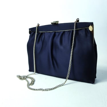 Blue Satin Framed Purse Convertible Clutch Bag Vintage Handbag Shoulder Bag Special Occasion Bag Wedding Bridal Prom Evening MARDANE NY USA 