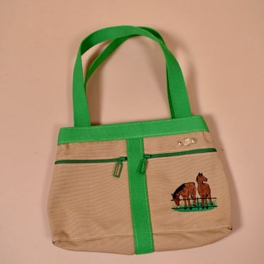 Beige and Green Horse Purse