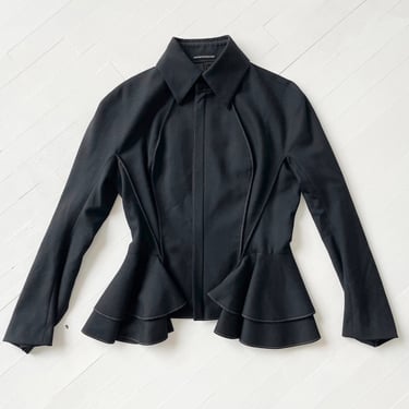1990s Yohji Yamamoto Black Cotton Peplum Waist Jacket 
