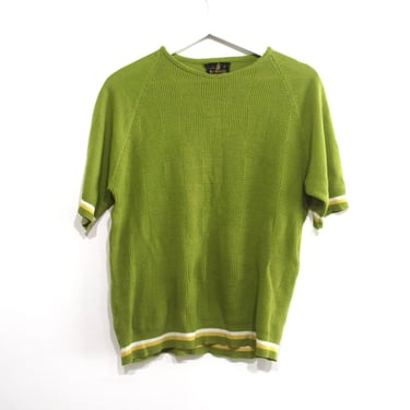 Vintage MID-CENTURY men's green RINGER sweater short sleeve box color block 1960s -- size medium 