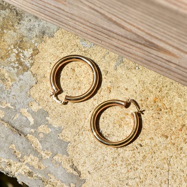 10K Yellow Gold Plated Tube Hoops, Medium Circle Hoop Earrings, 38mm 