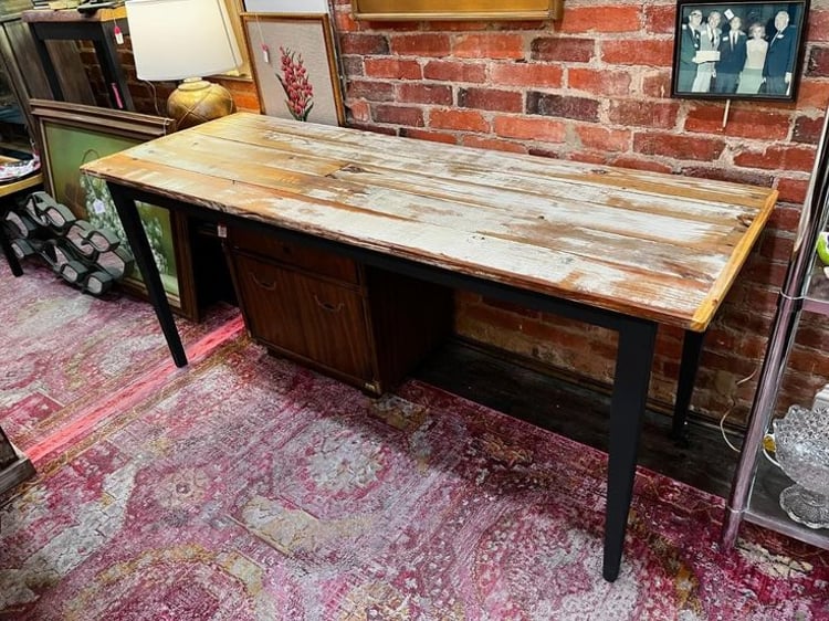 Whitewashed reclaimed wood table. 72” x25.5” x 30” 