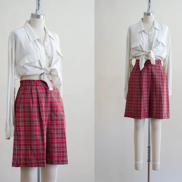 high waisted shorts | red plaid vintage shorts 