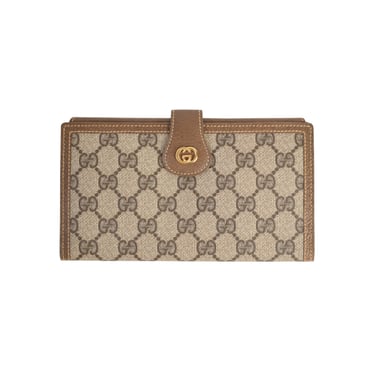 Gucci Vintage Classic Brown Monogram Coated Canvas Leather Large Wallet