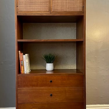 Unique Bookcase Cabinet w/caning & drawers