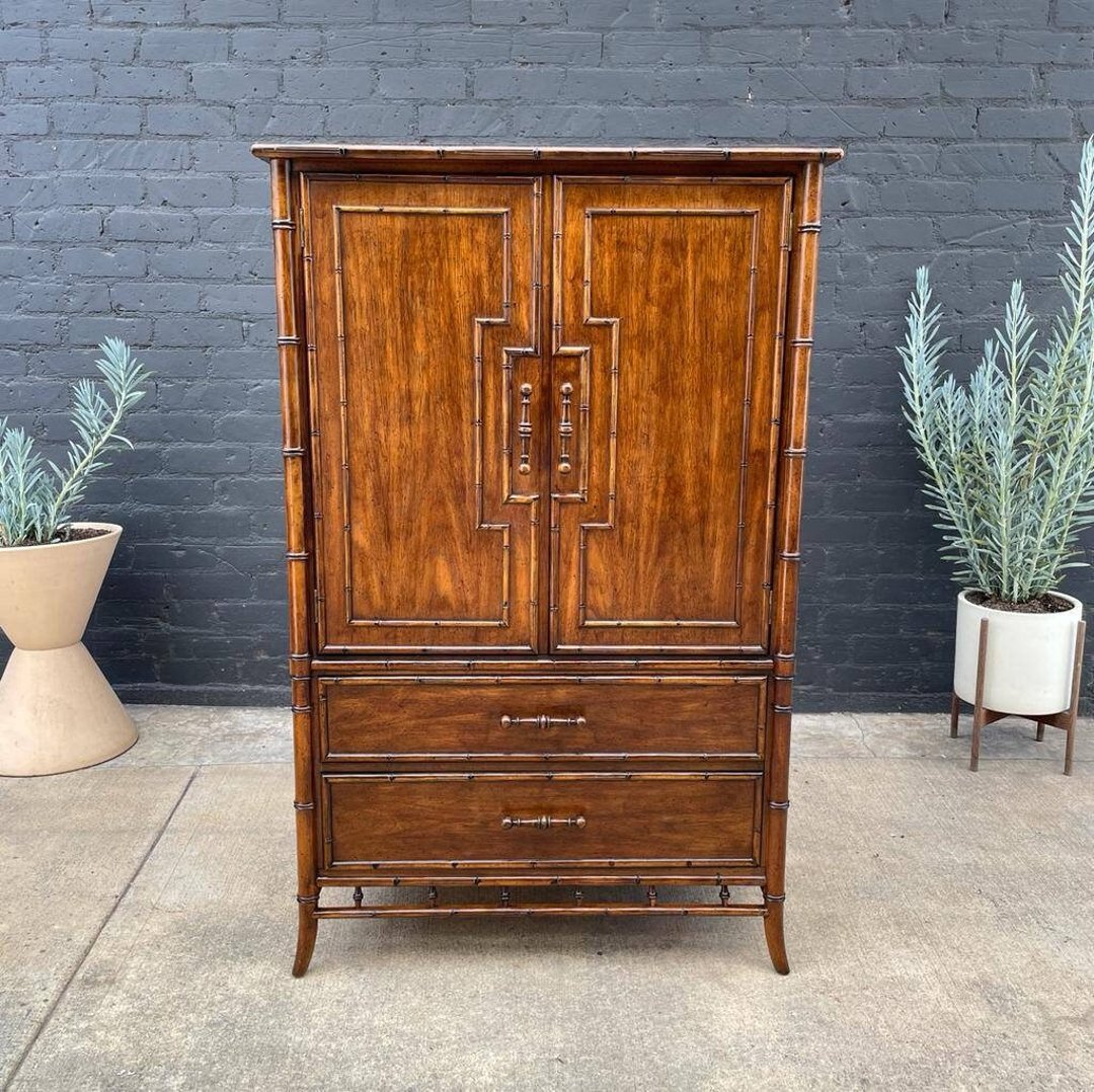 Vintage Hollywood Regency Faux Bamboo Highboy by Century Furniture c