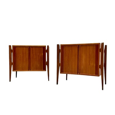 Rare Pair TEAK Tambour Mid Century MODERN NIGHTSTANDS by Jorgen Clausen, c. 1950’s 