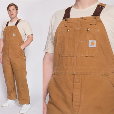 Vintage Carhartt Insulated Quilt Lined Overalls - 44x31 | 90s Y2K Duck Canvas Tan Workwear Jumpsuit 