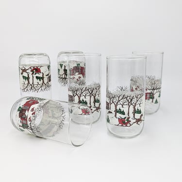 Vintage Christmas Glasses, Set of 6 