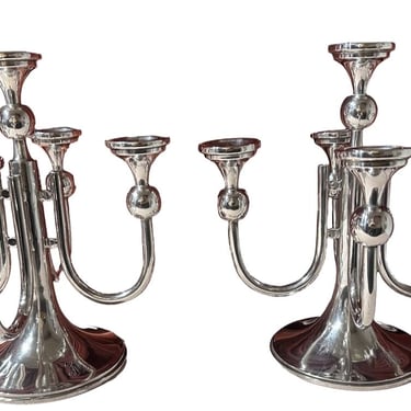 Hungarian Sterling Modernist Art Deco Candlesticks: Rare Matching Pair