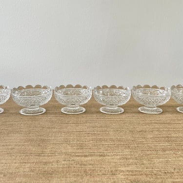 Antique J.B. Higbee Scalloped Pressed Footed Glass Dessert Dishes - Set of Six 