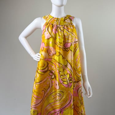 1960s Neusteters Yellow Floral Swing Dress 