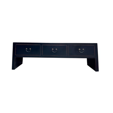 Oriental Black Lacquer 3 Drawers Trapezoid Low TV Stand Console Table Cabinet ws4241E 