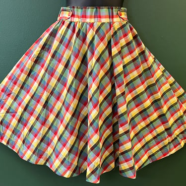 plaid circle skirt vintage 70s does 50s a-line small medium 