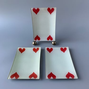 John Derian 4 of Hearts Playing Card Glass Decoupage Decorative Tray 