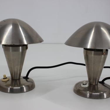 1930s Pair of  Chrome Plated Bauhaus Lamps, Czechoslovakia / Small Vintage Bedside Lamps / Vintage Lighting 