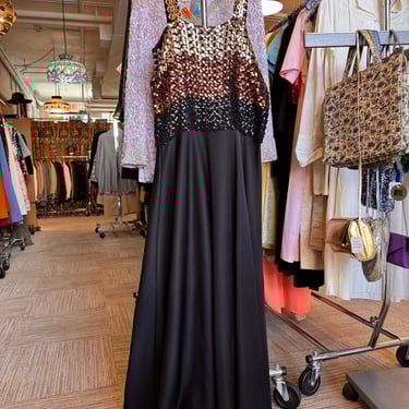 1980s Black &amp; Gold Sequin Dress