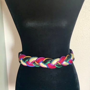 Vintage belt braided multi bright color, 1980's 
