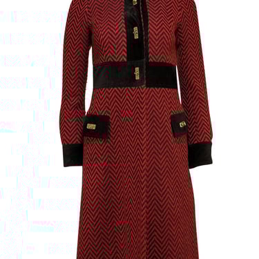 Milly - Red &n Black Chevron Print Wool Turn Lock Closure Coat Sz 4