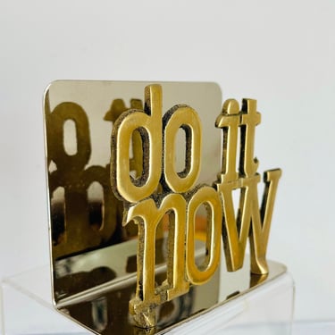 Vintage 1980s Retro Metal Typography Do It Now Desk Stand Caddy Mail Memo File Holder 