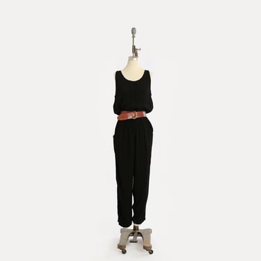 90s black cotton jumpsuit | 1990s Carol Anderson tank jumpsuit 