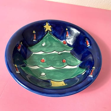 Vintage 1990s Gibson Handpainted Christmas Tree Ceramic Bowl 