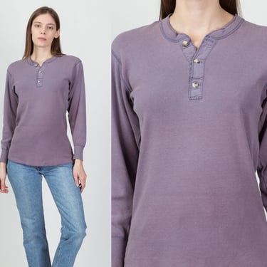 90s Banana Republic Purple Cotton Henley Shirt - Medium | Vintage Grunge Faded Long Sleeve Top 