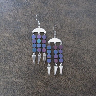 Multicolor hematite and silver chandelier earrings 