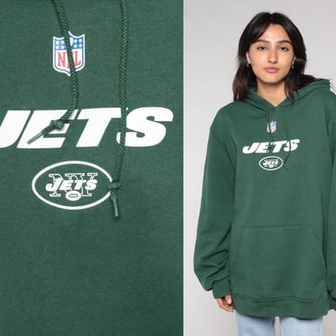 New York Jets Hoodie Y2K NFL Sweatshirt Forest Green Hooded Football Sweatshirt Pullover Crewneck NY Sports Sweater Hood Vintage 00s XL 