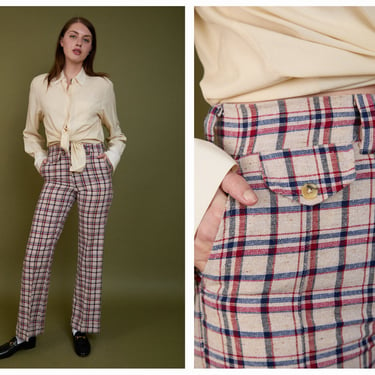 Vintage 1970s Levi's Checkered Plaid Pocket Flared Pants Trousers // Mid Rise Made In USA 