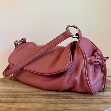 Y2K Pink Genuine Leather Bow Detail Medium Shoulder Bag 