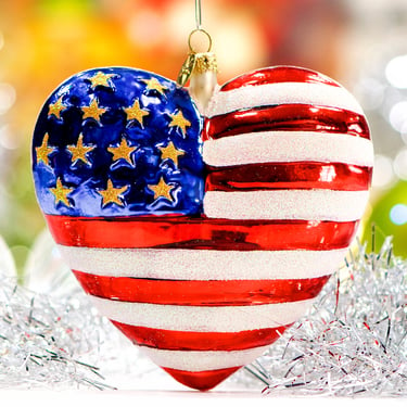 VINTAGE: Christopher Radko USA Flag Heart Ornament - Patriotic American Heart Flag 