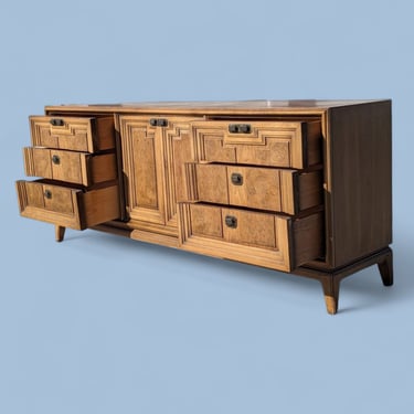Vintage Dresser, Burl Wood, Walnut, Mid Century, Bedroom, Lowboy, Drexel, Henredon 