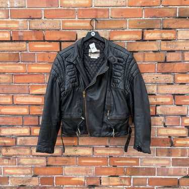 vintage 80s black quilted leather moto jacket / m medium 