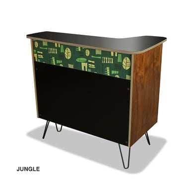 Home Tiki bar, mid century modern bar, reception desk, front desk, stand alone Tiki retro style boomerang design - Hookipa Jungle/black moon 