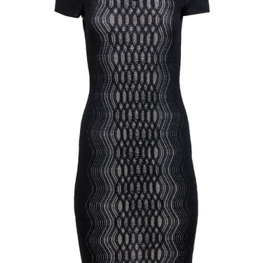St. John - Black & Silver Metallic Midi Dress w/ Geometric Design Sz 2