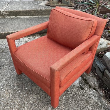 Vintage Upholstered Parsons Lounge Chair Mid-Century like Milo Baughman 