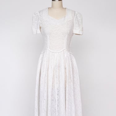 1940s Dress Lace Full Skirt Sheer XS 