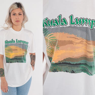 Kuala Lumpur Shirt 90s Malaysia Shirt Visit Retro TShirt Vintage T Shirt 1990s Travel Tee Graphic Tshirt Tourist White Large L 