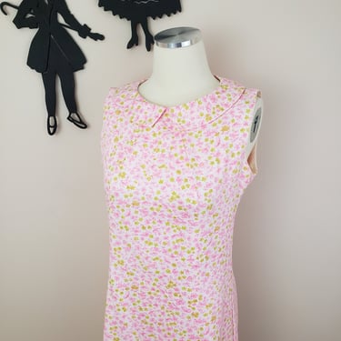 Vintage 1960's Floral Dress / 60s Pink Day Dress S 