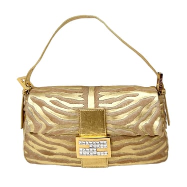 Fendi Gold Metallic Zebra Baguette Bag
