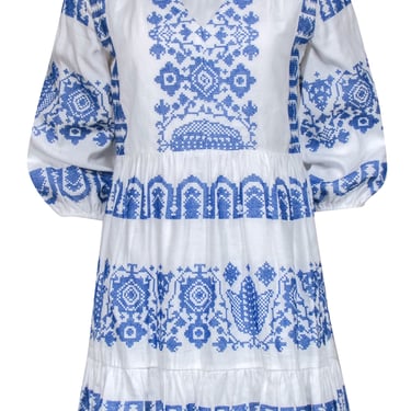 Milly - White & Blue Printed Dress Sz 4